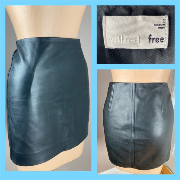 Aritzia Wilfred Free Black Leather (Real) Mini Skirt - Size 2 - Picture 1 of 15